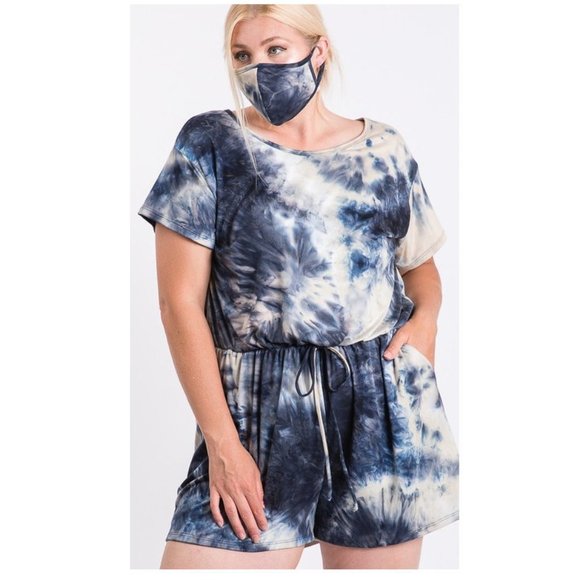Plus Size Tie Dye Romper and Face Mask Set - Picture 5 of 14